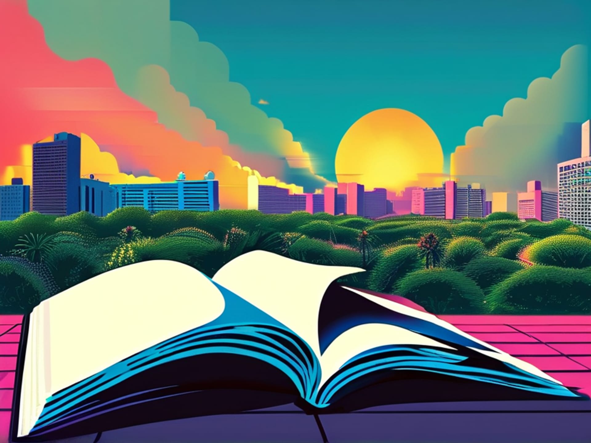 A conceptual image showing a heavy Spanish textbook dissolving into pixels, which then reform into vibrant travel icons, a conference badge, and a video call screen. Cinematic, shallow depth of field. Digital collage style in the spirit of Beeple.