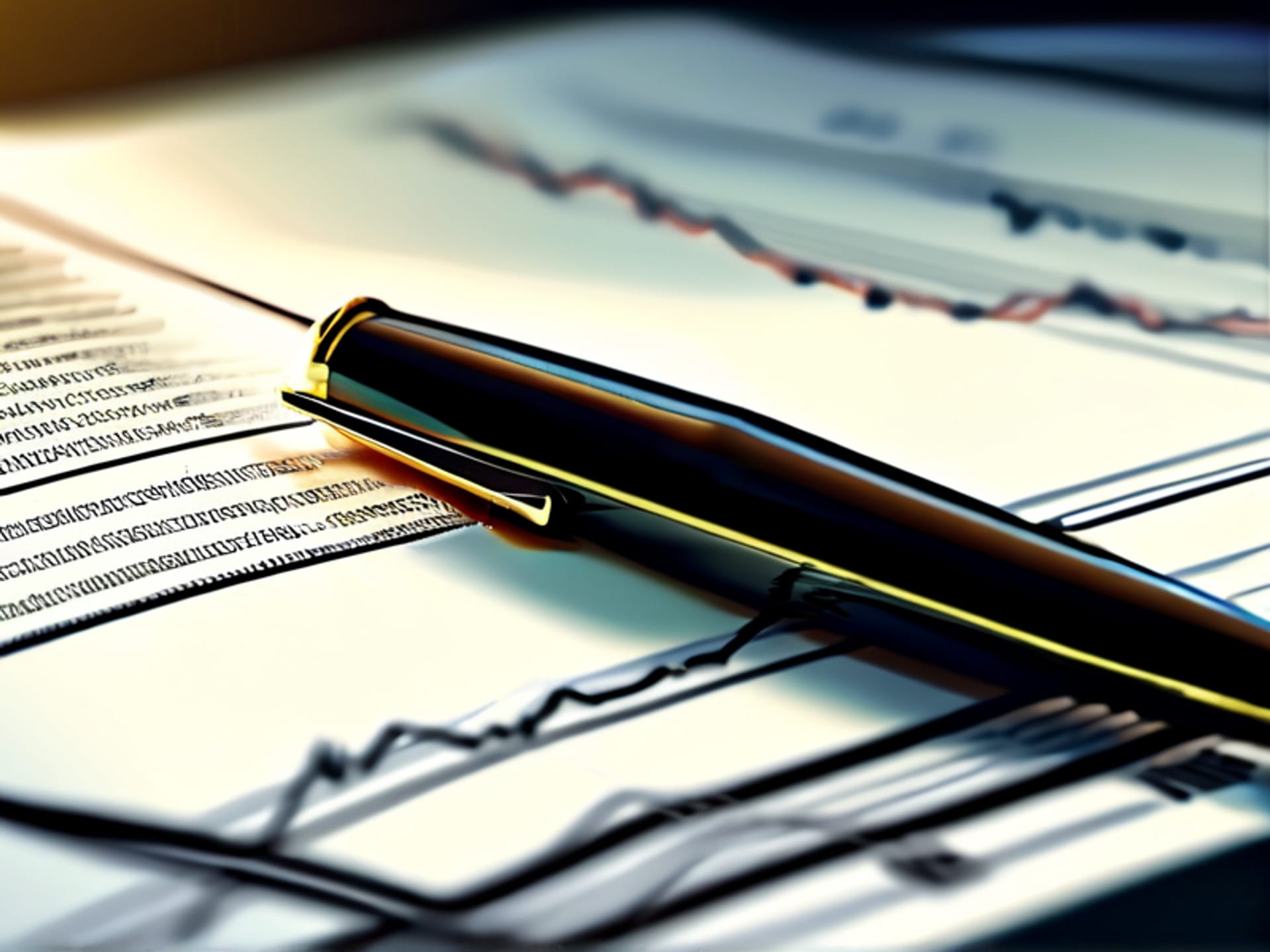 Midjourney Prompt: Close-up on an elegant pen writing Spanish financial verbs in a notebook: Pronosticar, Analizar, Proyectar, Visualizar, overlaid on a subtle, blurred background of a stock chart, sophisticated and minimal --ar 4:3
